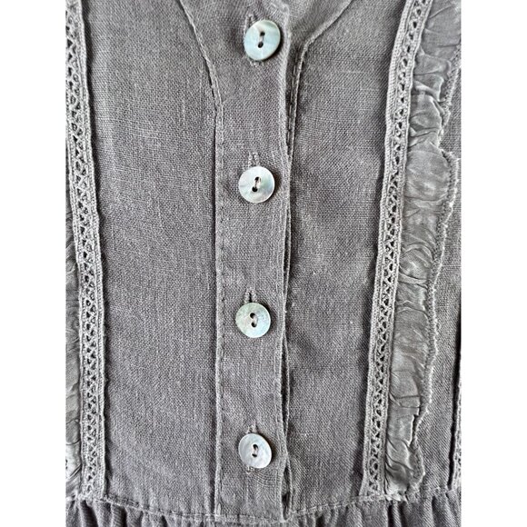 Lina Tomei Dress Sleeveless Linen Lace Detail Button Ruffle Hem Large - Picture 4 of 9